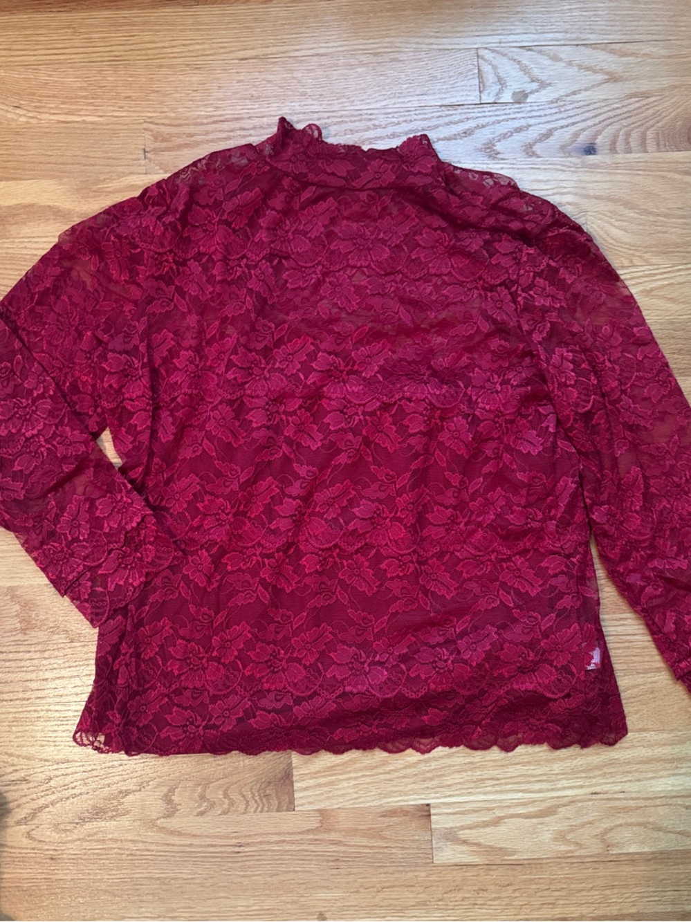 Women's Vintage Red Lace Mock-Neck Top